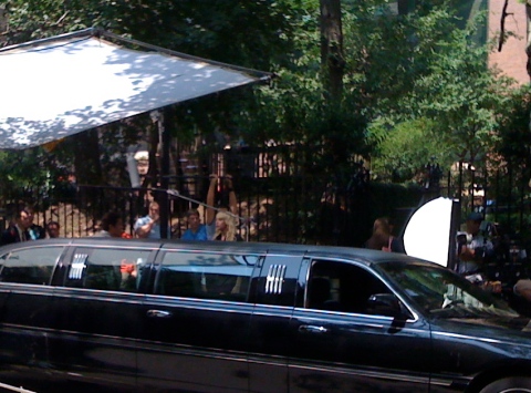 Ed Westwick and Taylor Momsen.  Small and far away.  I only had my phone with me, not my camera.  Bummer.